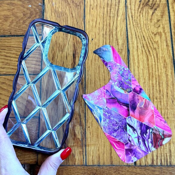 Electroplated Geometric Gradient Marble iPhone 15 Pro Case - Picture 4 of 4